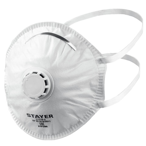 STAYER KV-95, класс защиты FFP2, коническая, фильтрующая полумаска с клапаном выдоха (11110-2)