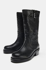 ZARA КОЖАНЫЕ БОТИНКИ С ПРЯЖКОЙ, ЧЕРНЫЙ