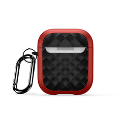 Чехол для наушников AirPods 1 и 2, красный с вставками черного цвета (RedBlack), серия PECC Series от Dux Ducis, в комплекте с карабином