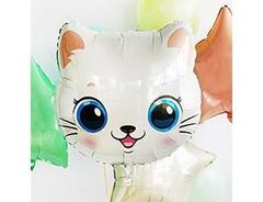 Шар F Фигура, Голова, Милый Котенок, Белый, 22''/56 см, 1 шт.