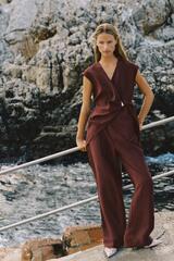 ZARA БРЮКИ ПРЯМОГО КРОЯ СО СКЛАДКАМИ, СЛИВОВЫЙ