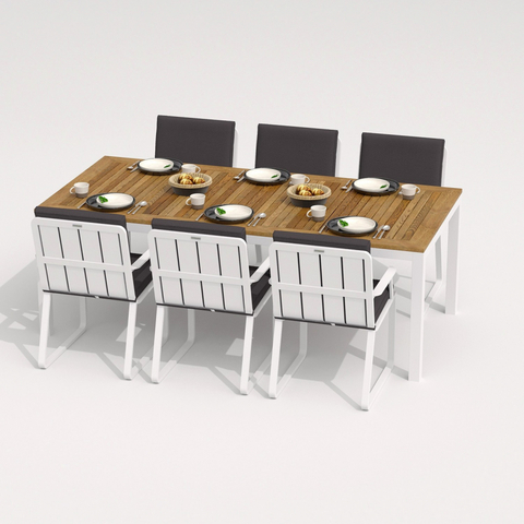 Обеденная группа Ideal Patio ТЕЛЛА  АЛЬБА  каркас белый, стол тик 220, ткань антрацит
