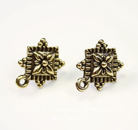 Пуссеты - гвоздики Quest Beads "Примула" 16х12 мм (цвет-античное золото)(без заглушек), пара ()