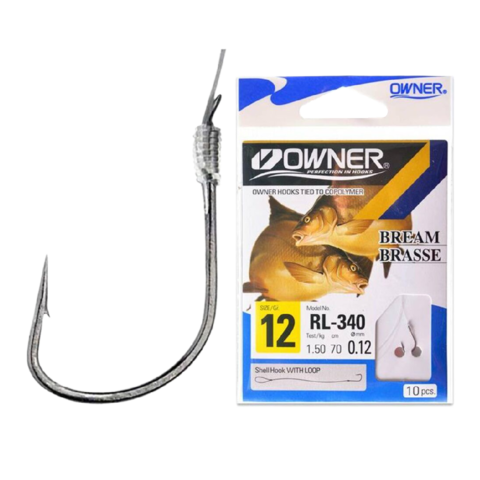 RL-340 № 8 Крючок Owner с поводком 0.18 мм (70см, 10кр в инд. уп.) | продажа от 5 уп.
