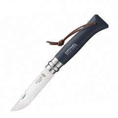 Фото Нож складной Opinel Trekking №8 VRI Colored Tradition Slate с кожаным темляком, сталь Sandvik 12C27, рукоять граб, серый, 001706