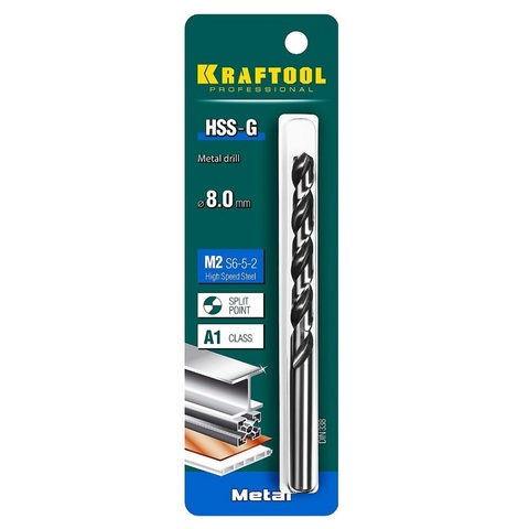 KRAFTOOL HSS-G, 8.0 х 117 мм, сталь P6M5, сверло по металлу (29651-8)