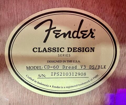 FENDER CD-60SCE Black