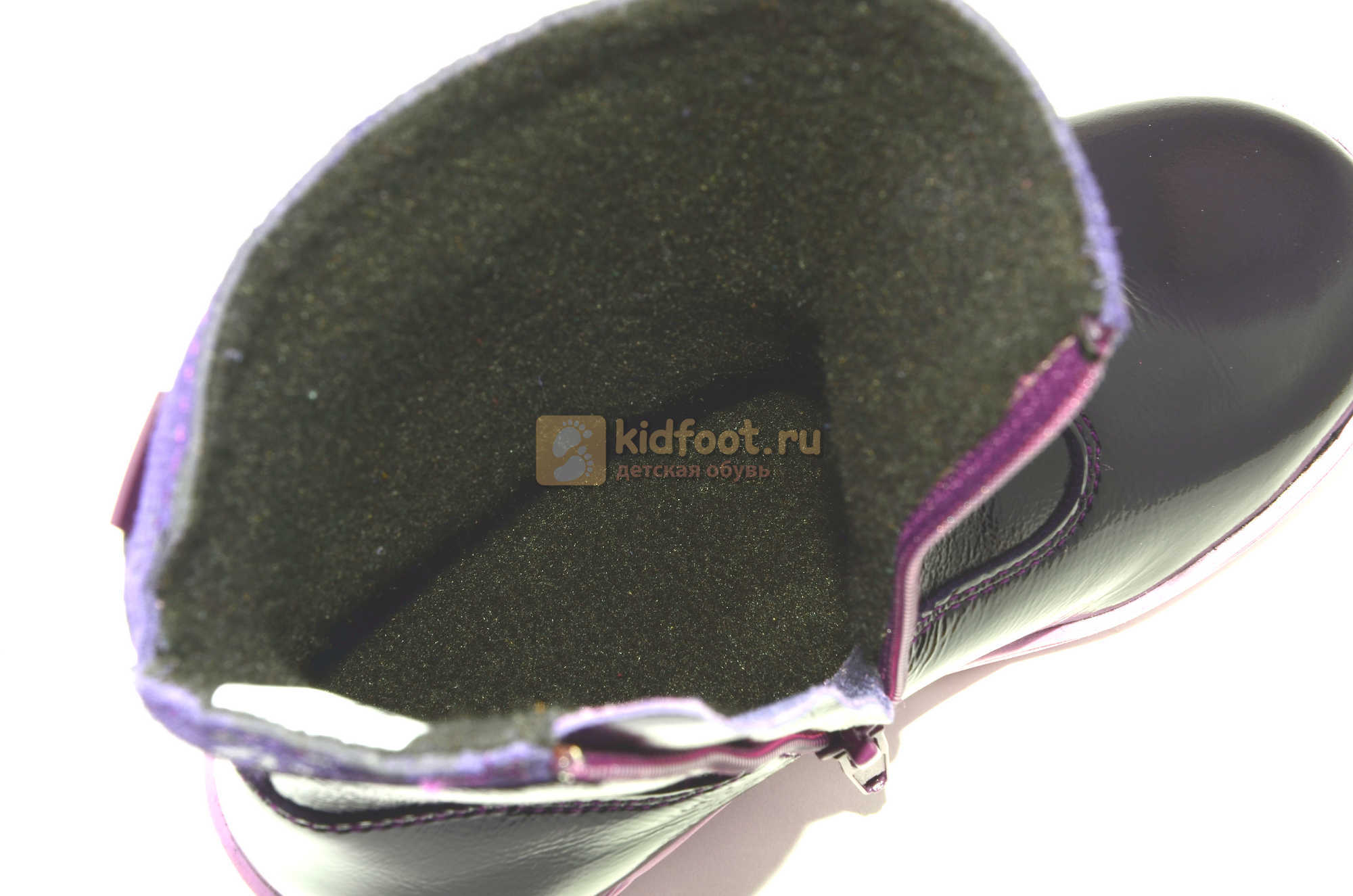 Сапожки для девочек из натуральной лакированной кожи на байке Лель (LEL), цвет черника