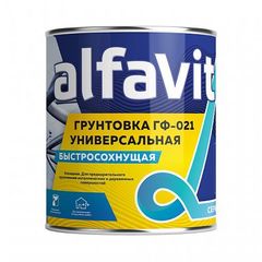Грунтовка ГФ-021 быстросохнущая универсальная Alfavit серия Альфа, серая, 1,9 кг, 41239