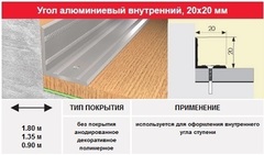 Угол внутренний 20*20 мм, 0.90м цвет: алюминий