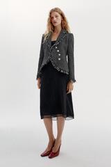 ZARA КОМБИНИРОВАННАЯ ЮБКА МИДИ, ЧЕРНЫЙ