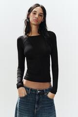 ZARA ФУТБОЛКА С РУКАВАМИ РЕГЛАН, ЧЕРНЫЙ