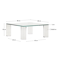 Журнальный столик Adularia из стекла прозрачного цвета 85 x 85