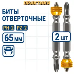 Бита отверточная ПРАКТИКА Профи PH-2/PZ-2 х 65 с магнитным кольцом (2 шт)