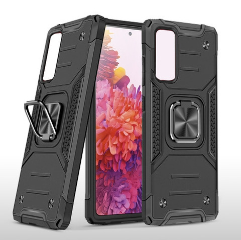 Противоударный чехол для Xiaomi 12T / 12T Pro черный с пластиной для магнитного автодержателя и кольцом подставкой