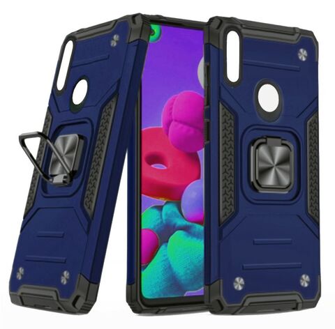 Противоударный чехол для Honor 10 Lite / Huawei P Smart 2019 синий с пластиной для магнитного автодержателя и кольцом подставкой / чехол с держателем на палец