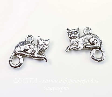 Подвеска Quest Beads "Кот" (цвет-античное серебро) 17х16 мм