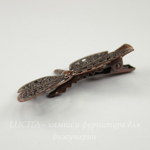 Основа для заколки с филигранной бабочкой, 43х25 мм (цвет - античная медь)