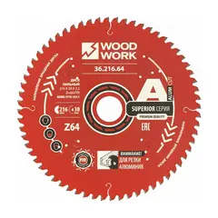 Диск пильный для алюминия 216x2,2/1,6x30 Z=64 A=-5 Woodwork 36.216.64