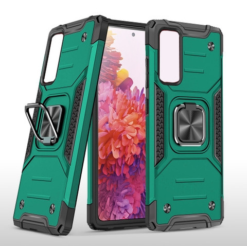 Противоударный чехол для Xiaomi 12T / 12T Pro зеленый с пластиной для магнитного автодержателя и кольцом подставкой