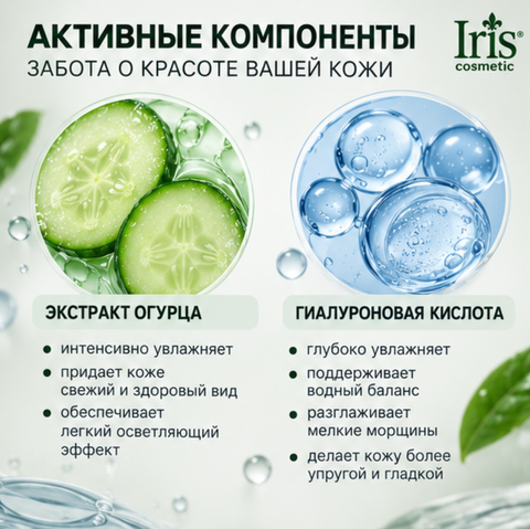 Крем для лица увлажняющий огурец 230мл Iris — фото 2