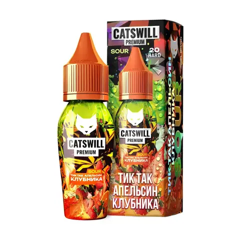 Жидкость CATSWILL PREMIUM SOUR Salt 2% STRONG 30 ml - ТИК-ТАК АПЕЛЬСИН КЛУБНИКА