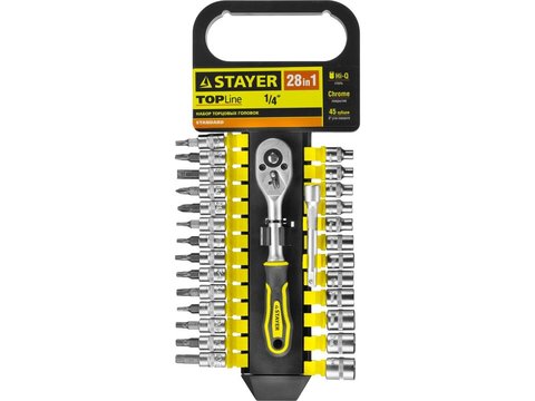 STAYER RSS 28S, 28 предм., (1/4?), набор торцовых головок и бит-головок (27754-H28)
