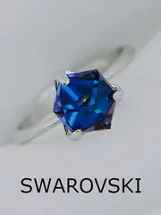 Кольцо Миражи тонкое с синим кристаллом Swarovski