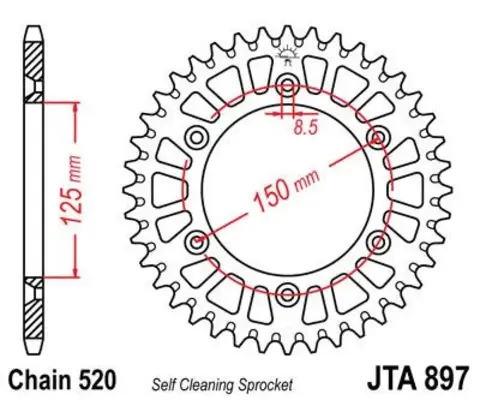 Звезда ведомая алюминиевая JTA897 52RED