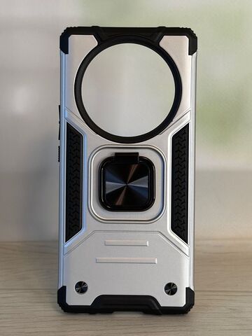 Противоударный чехол для Honor X9A серебро с пластиной для магнитного автодержателя и кольцом подставкой