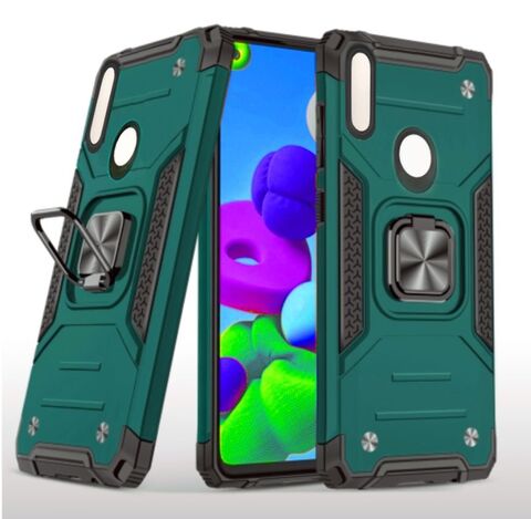 Противоударный чехол для Honor 10 Lite / Huawei P Smart 2019 зеленый с пластиной для магнитного автодержателя и кольцом подставкой / чехол с держателем на палец на Хонор 10 Лайт / Хуавей П смарт 2019