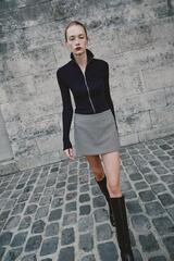 ZARA ЮБКА-ШОРТЫ В КЛЕТКУ, БЕЛЫЙ/ЧЕРНЫЙ