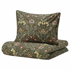 Комплект постельного белья IKEA KARRDUNORT (КАРРДУНЕРТ), Двуспальный, Темно-зеленый с рисунком, 240x220, 50x80 см