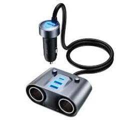 Автозарядка ACEFAST B22 2-in-1 Fast 152W 2*USB-A&2*USB-C&2*Power Sockes In-Car Charger, металлик