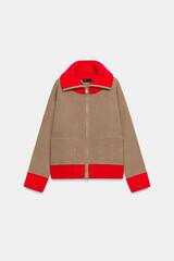 ZARA КОМБИНИРОВАННЫЙ КАРДИГАН, ЭКРЮ/КРАСНЫЙ
