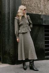 ZARA ЮБКА МИДИ В КЛЕТКУ, ЧЕРНЫЙ/ЭКРЮ