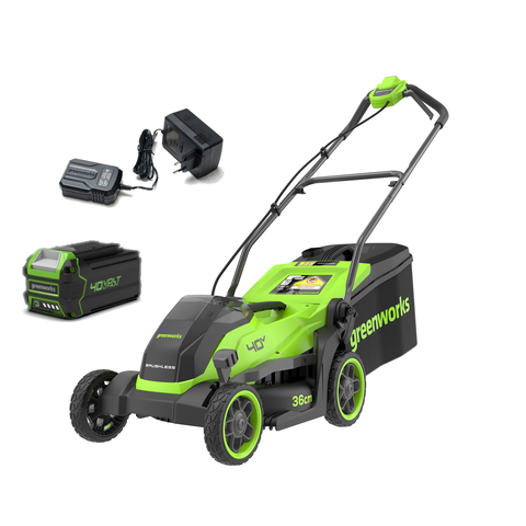 Газонокосилка аккумуляторная Greenworks GD40LM361, 40V, 36 см, бесщеточная, c 1хАКБ 5Ач и ЗУ (2520807UG)