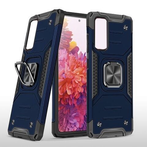 Противоударный чехол для Huawei P Smart 2021/ Huawei Y7a синий с пластиной для магнитного автодержателя и кольцом подставкой