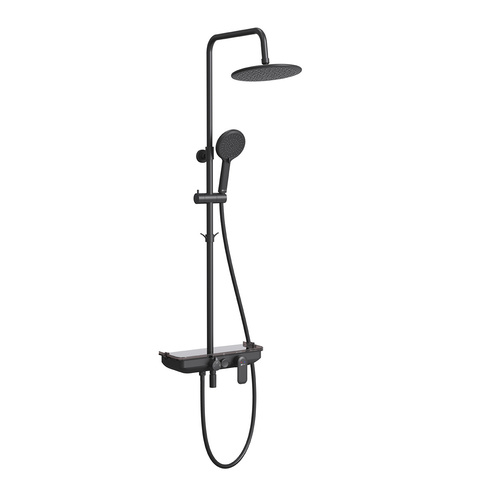 Lemark Tropic LM7012BL Душевая система с верхним душем с поворотным изливом, верхняя лейка ?24 см, регулируемая высота 1,3~1,8м, рамеры смесителя ВхШхГ 8х40х15 см, латунь/чёрный акрил