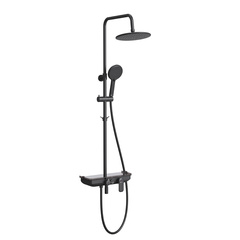 Lemark LM7012BL Душевая система с верхним душем с поворотным изливом, верхняя лейка ?24 см, регулируемая высота 1,3~1,8м, рамеры смесителя ВхШхГ 8х40х15 см, латунь/чёрный акрил фото