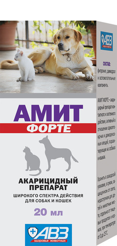 Амит Форте ушные капли от отодектоза, саркоптоза, демодекоза 20мл