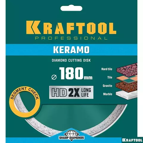KRAFTOOL KERAMO, 180 мм, (22.2 мм, 10 х 2.0 мм), сплошной алмазный диск (36684-180)