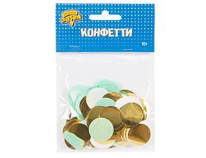 Конфетти фольга/бумажное тишью, Круг, Мятный/Золото, 2,5 см, 10 г