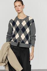 Massimo Dutti Хлопковый кардиган в ромбы, серый