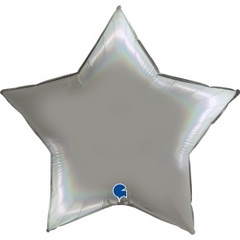 Шар Г 18''/46 см, Звезда, Голография, Серебро, 1 шт.