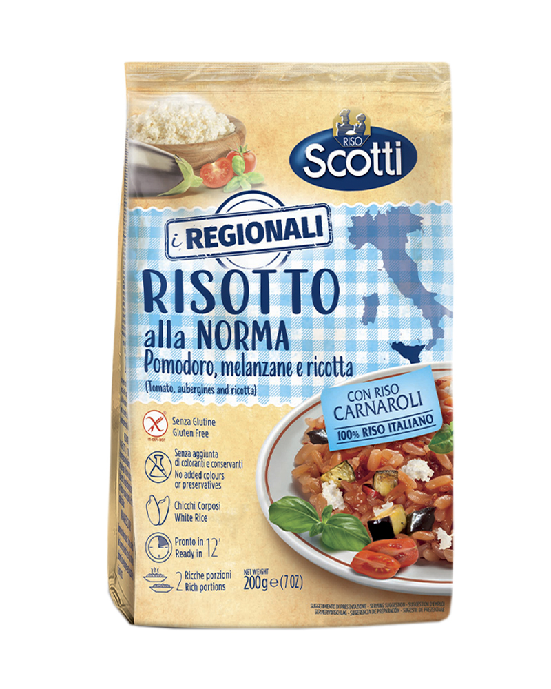 Ризотто Riso Scotti с томатами, баклажанами и сыром Рикотта, 200 г.