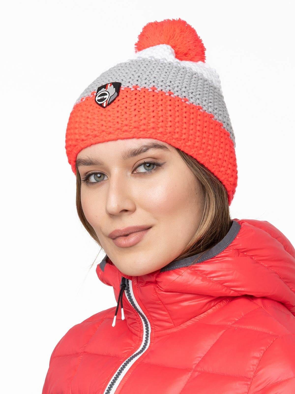 Вязаная шапка с помпоном GTS Corn Knit коралловая