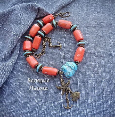 Подвеска "Морская звезда" (цвет - античная бронза) 27х23 мм (Колье "Морское". Пример)