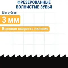 Пилки для лобзика по дереву, ДСП ПРАКТИКА тип T13 100 х 75 мм, реверсивные зубы, HCS (2шт.)