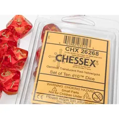 Chessex 10-D10 set Gemini Translucent Red-Yellow/Gold